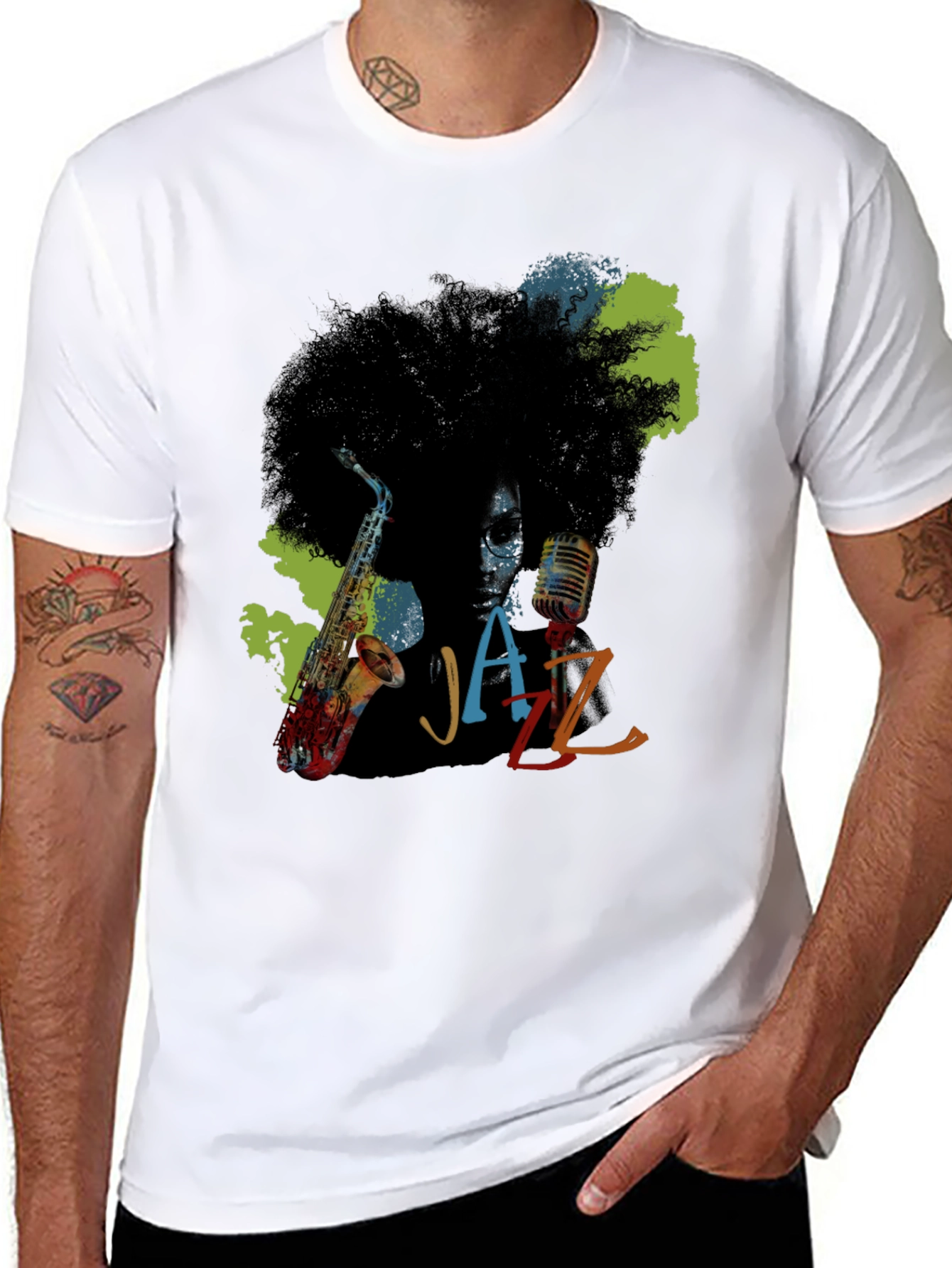 Jazz Saxophone Graphic Tee - Afro Music T-Shirt