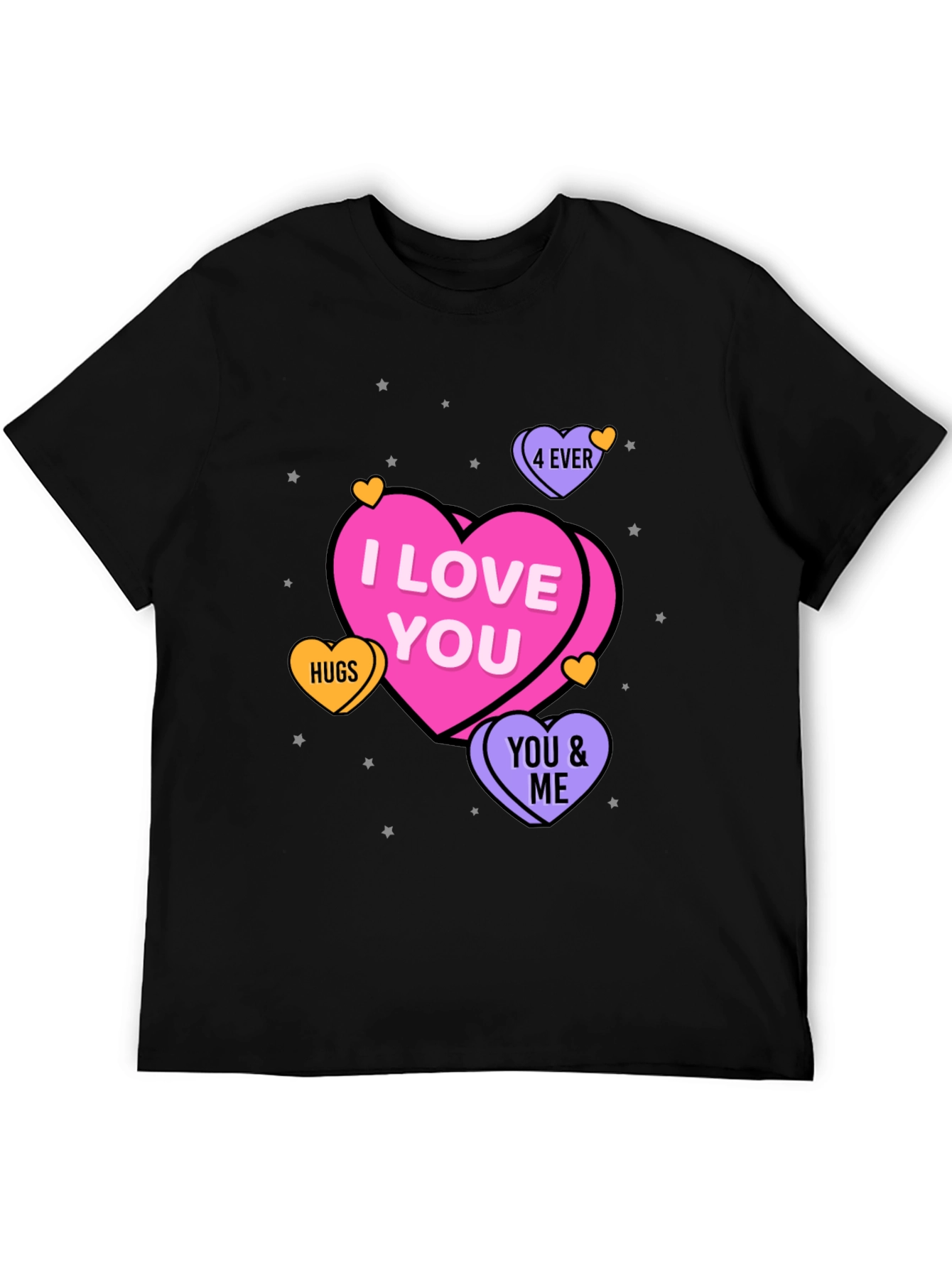 I Love You Hearts Graphic Print Black T-Shirt