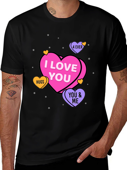 I Love You Hearts Graphic Print Black T-Shirt
