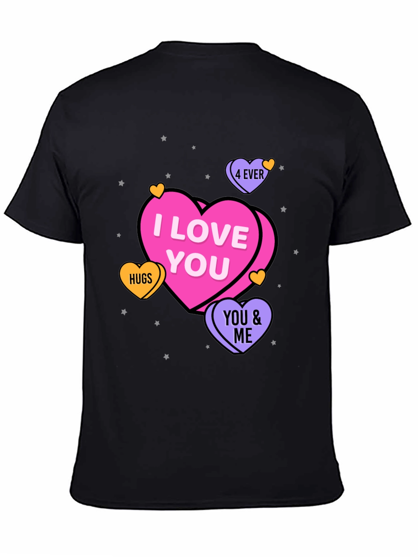 I Love You Hearts Graphic Print Black T-Shirt