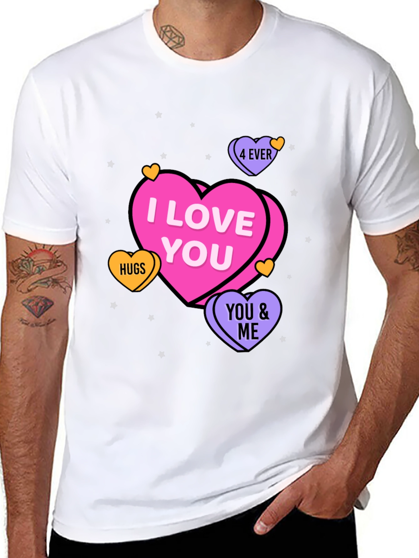 I Love You Hearts Graphic Print Black T-Shirt