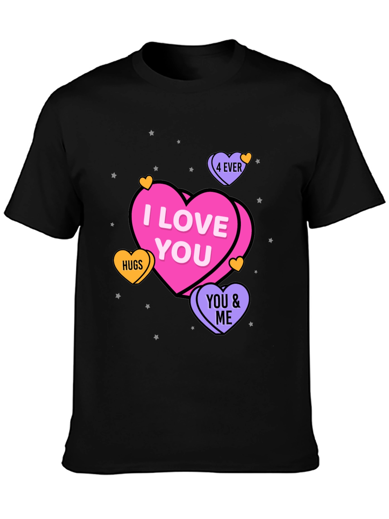 I Love You Hearts Graphic Print Black T-Shirt