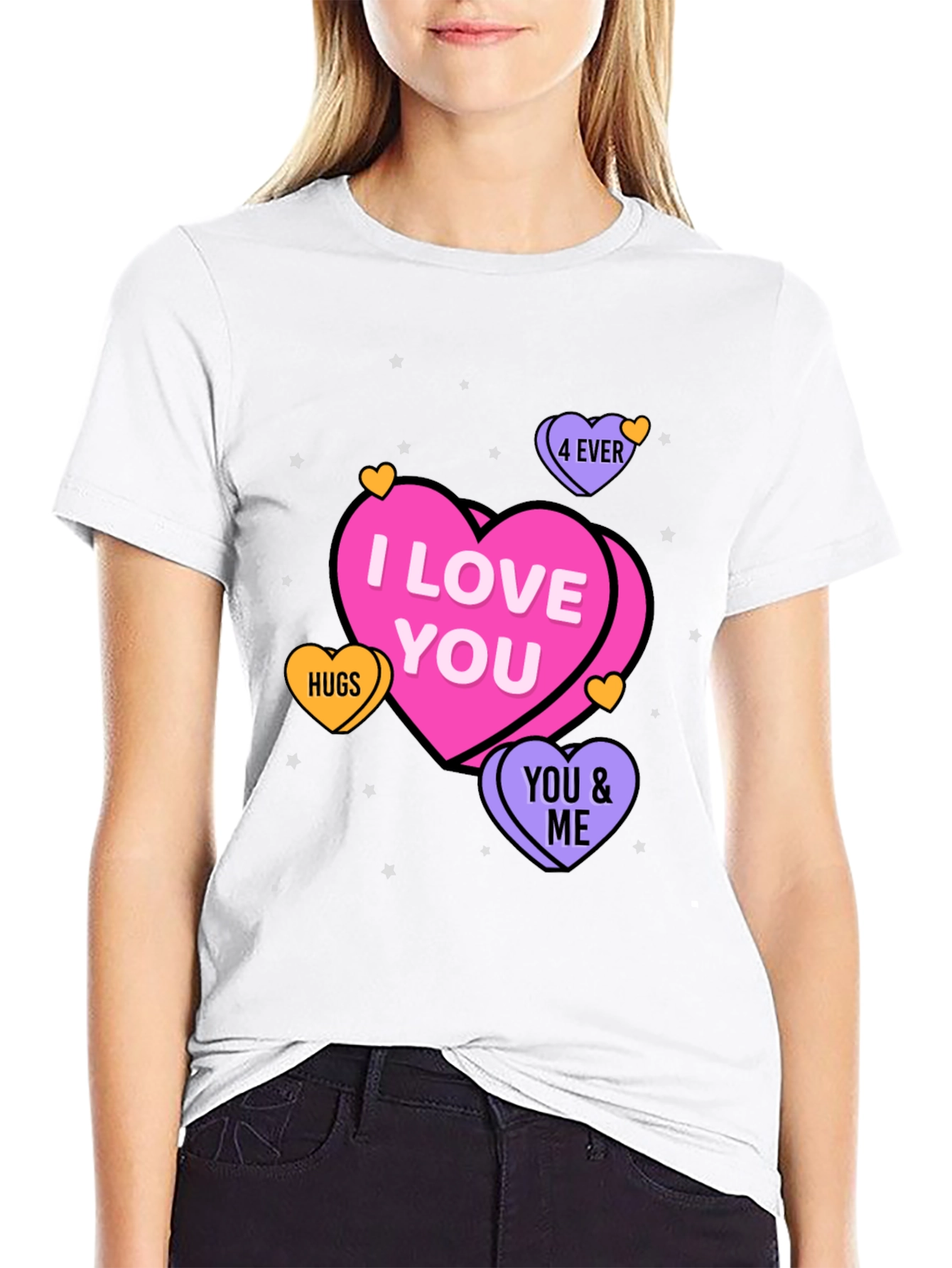I Love You Hearts Graphic Print Black T-Shirt