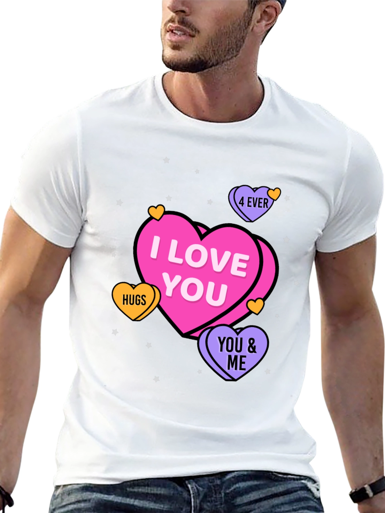 I Love You Hearts Graphic Print Black T-Shirt
