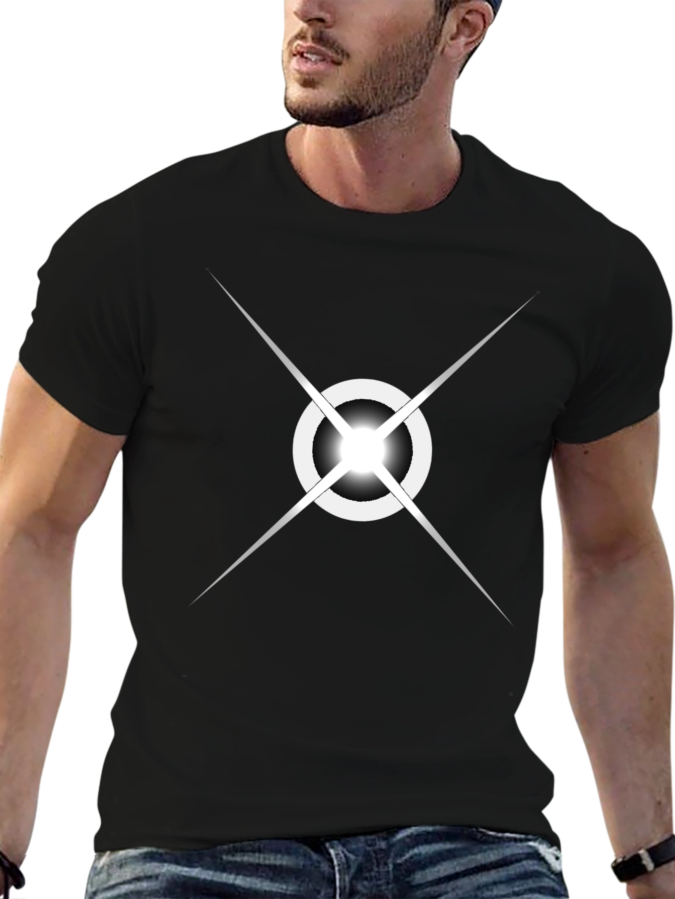 Stylish Black Tee with Geometric Starburst Design