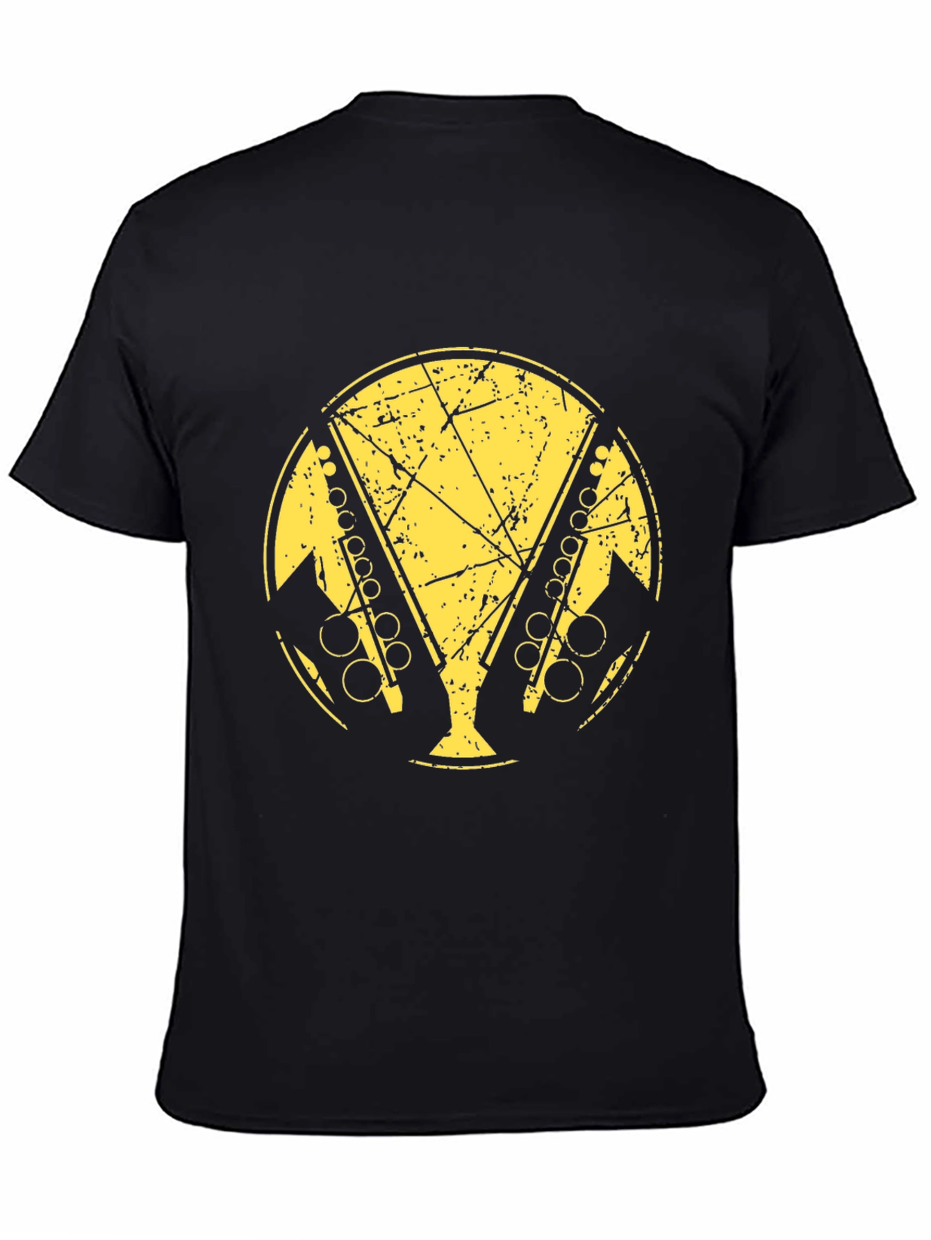 Black T-Shirt with Distressed Saxophone Graphic