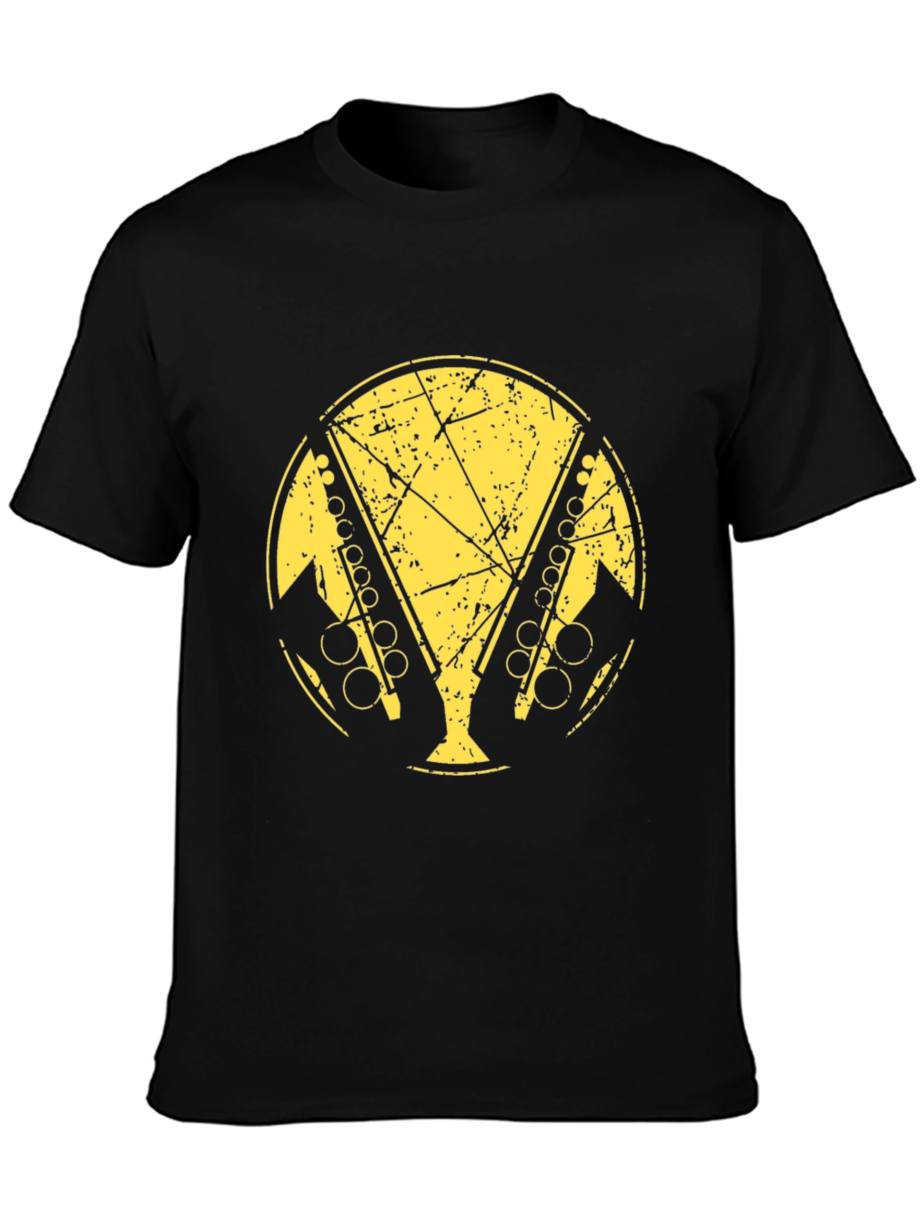 Black T-Shirt with Distressed Saxophone Graphic