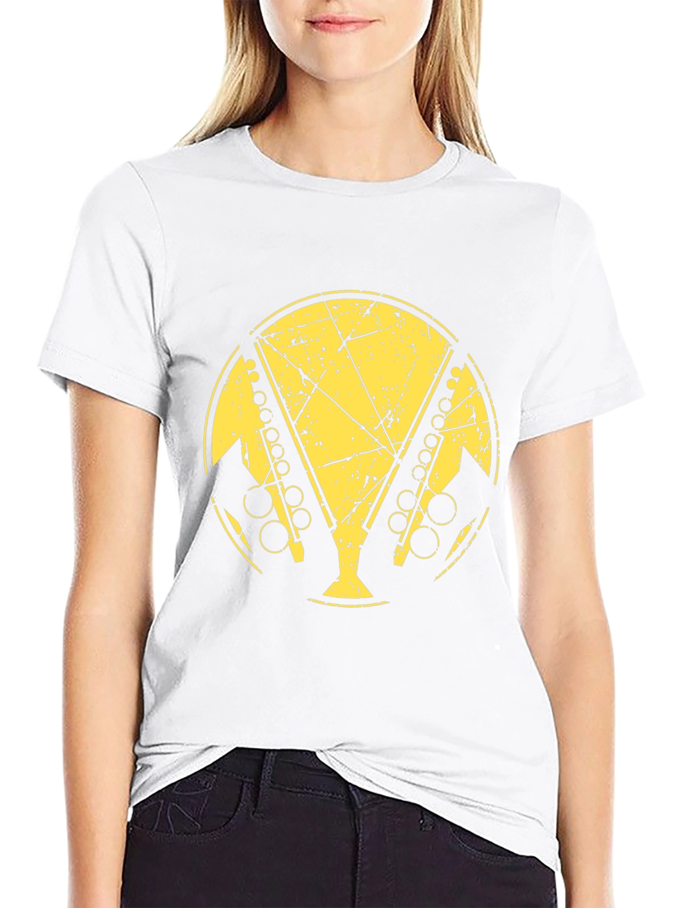 Black T-Shirt with Distressed Saxophone Graphic