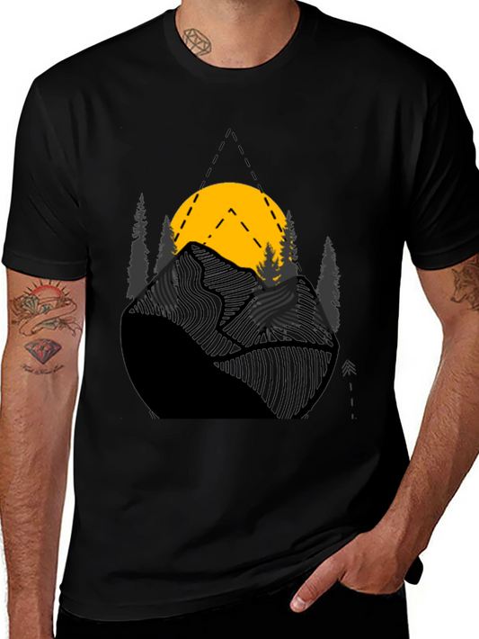 Mountain Sunset Graphic Tee - Black Cotton Blend