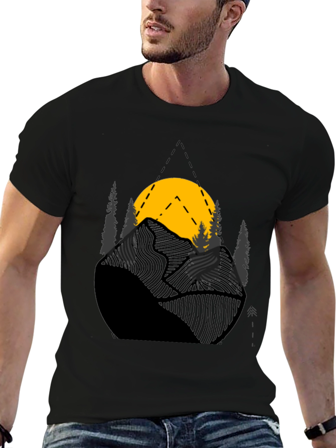 Mountain Sunset Graphic Tee - Black Cotton Blend