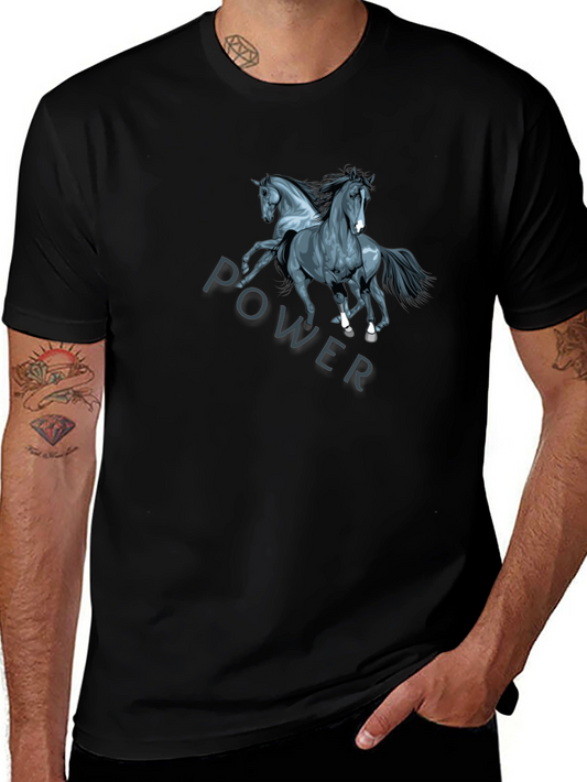 Power Horse Graphic Tee - Black Cotton T-Shirt