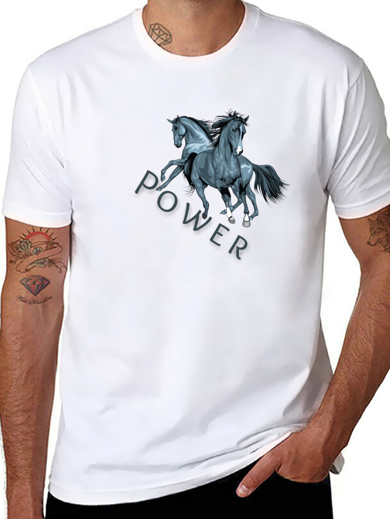 Power Horse Graphic Tee - Black Cotton T-Shirt