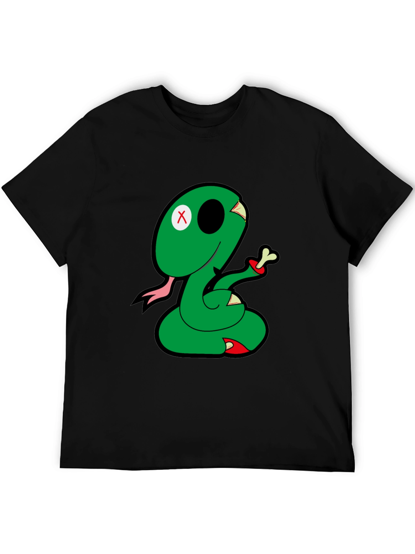 Cartoon Snake Graphic Tee - Black Casual T-Shirt