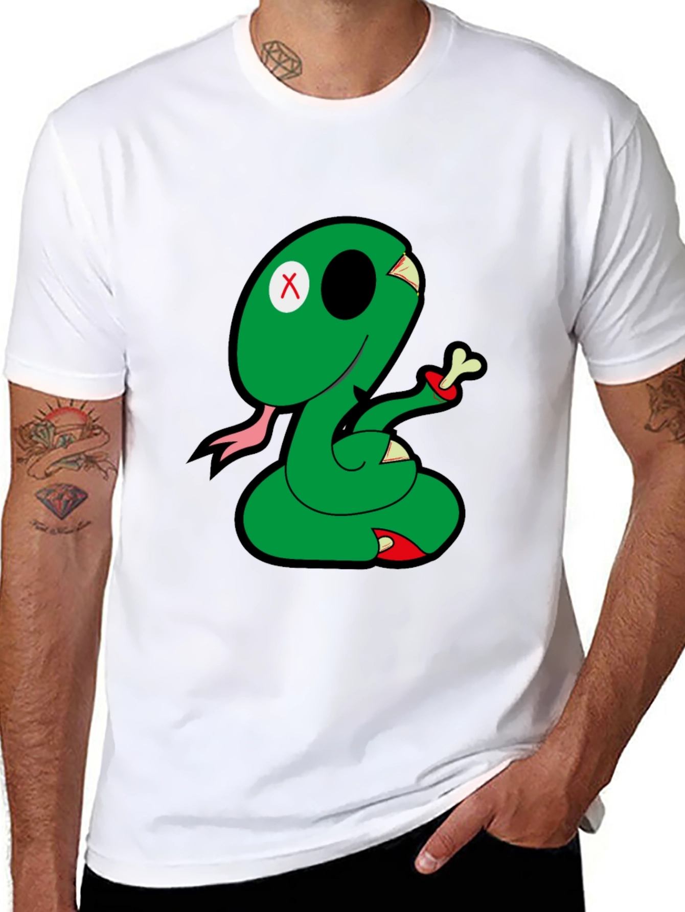Cartoon Snake Graphic Tee - Black Casual T-Shirt