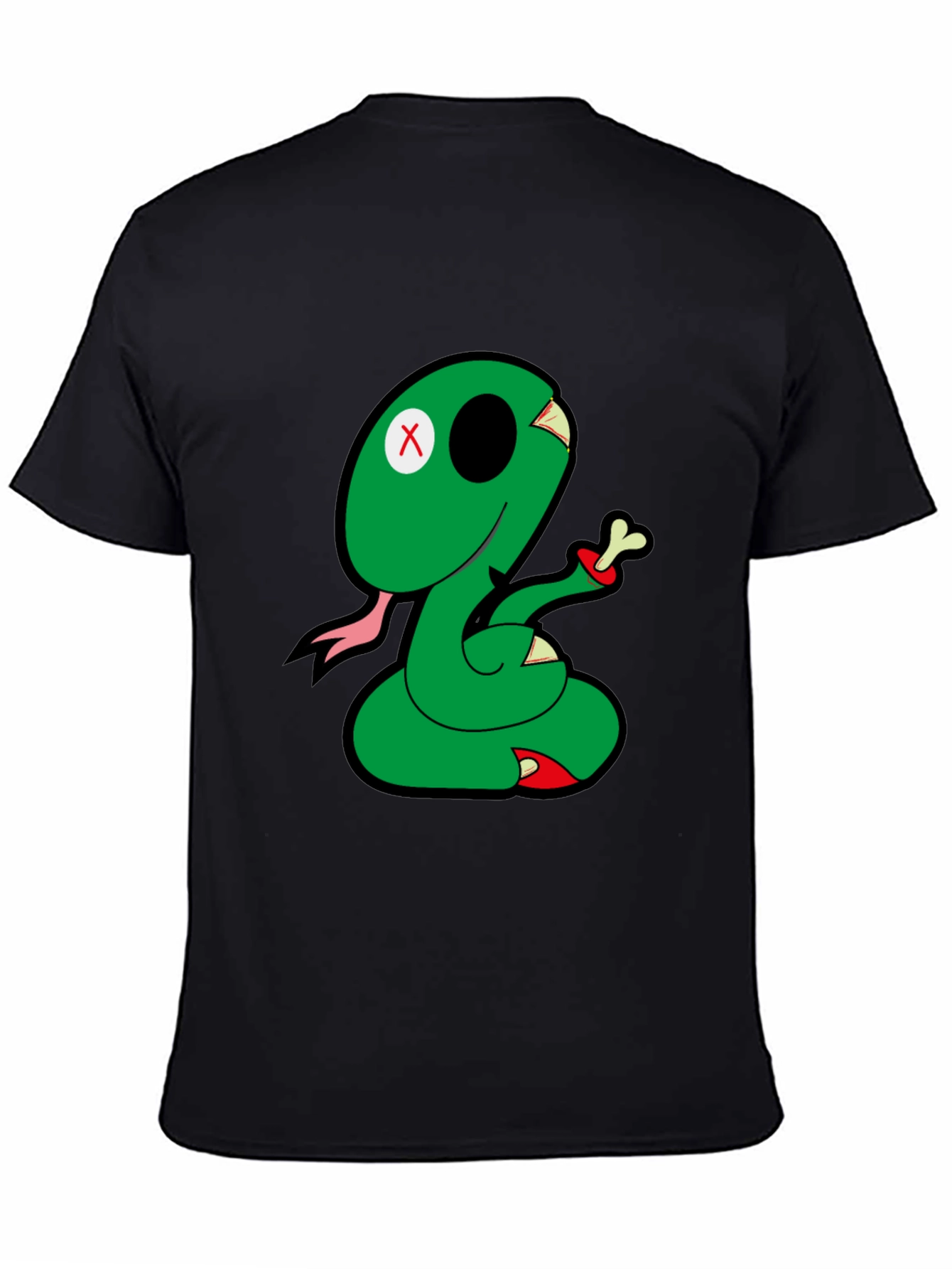 Cartoon Snake Graphic Tee - Black Casual T-Shirt