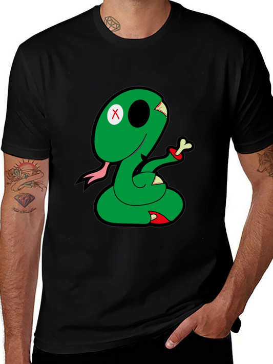Cartoon Snake Graphic Tee - Black Casual T-Shirt