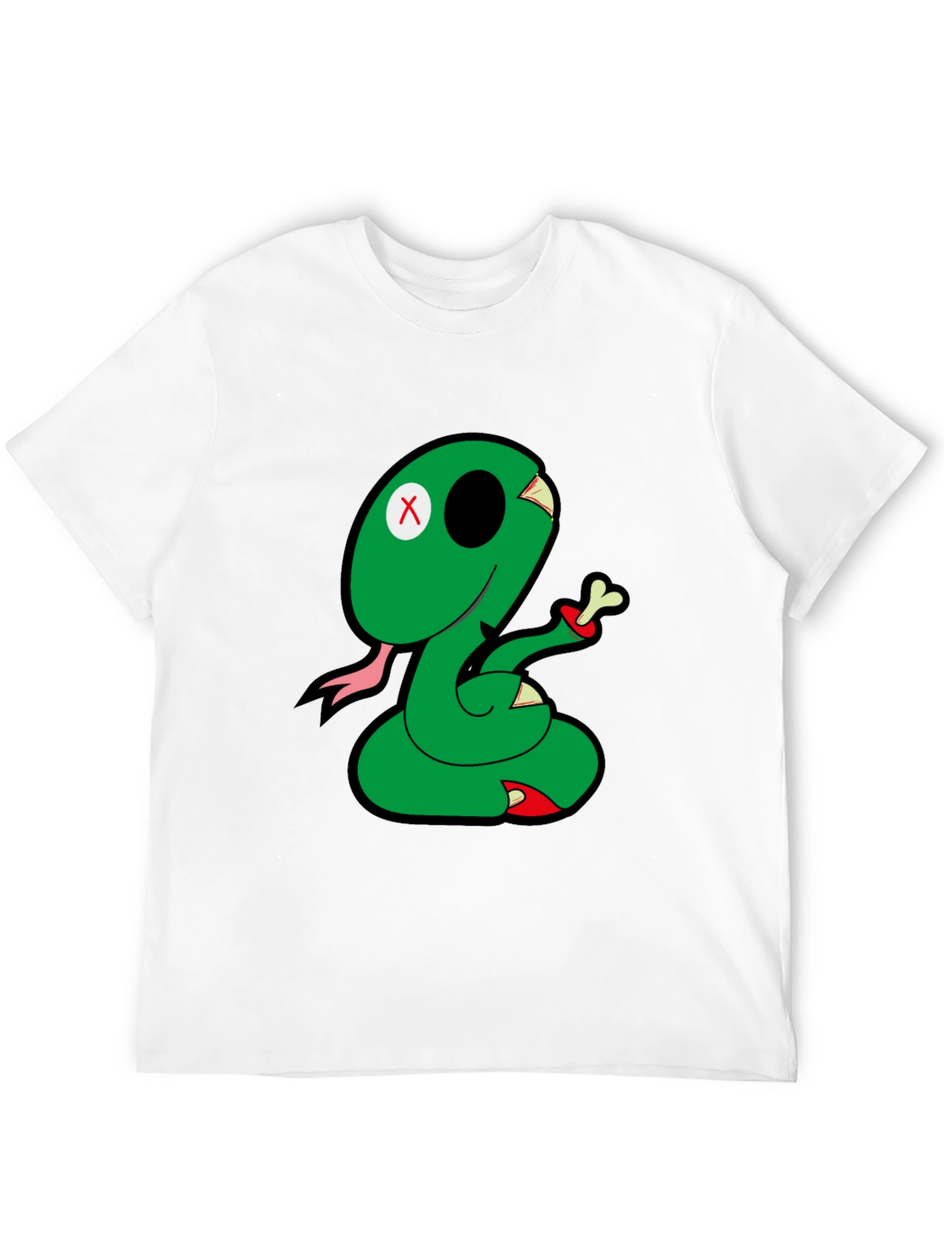 Cartoon Snake Graphic Tee - Black Casual T-Shirt