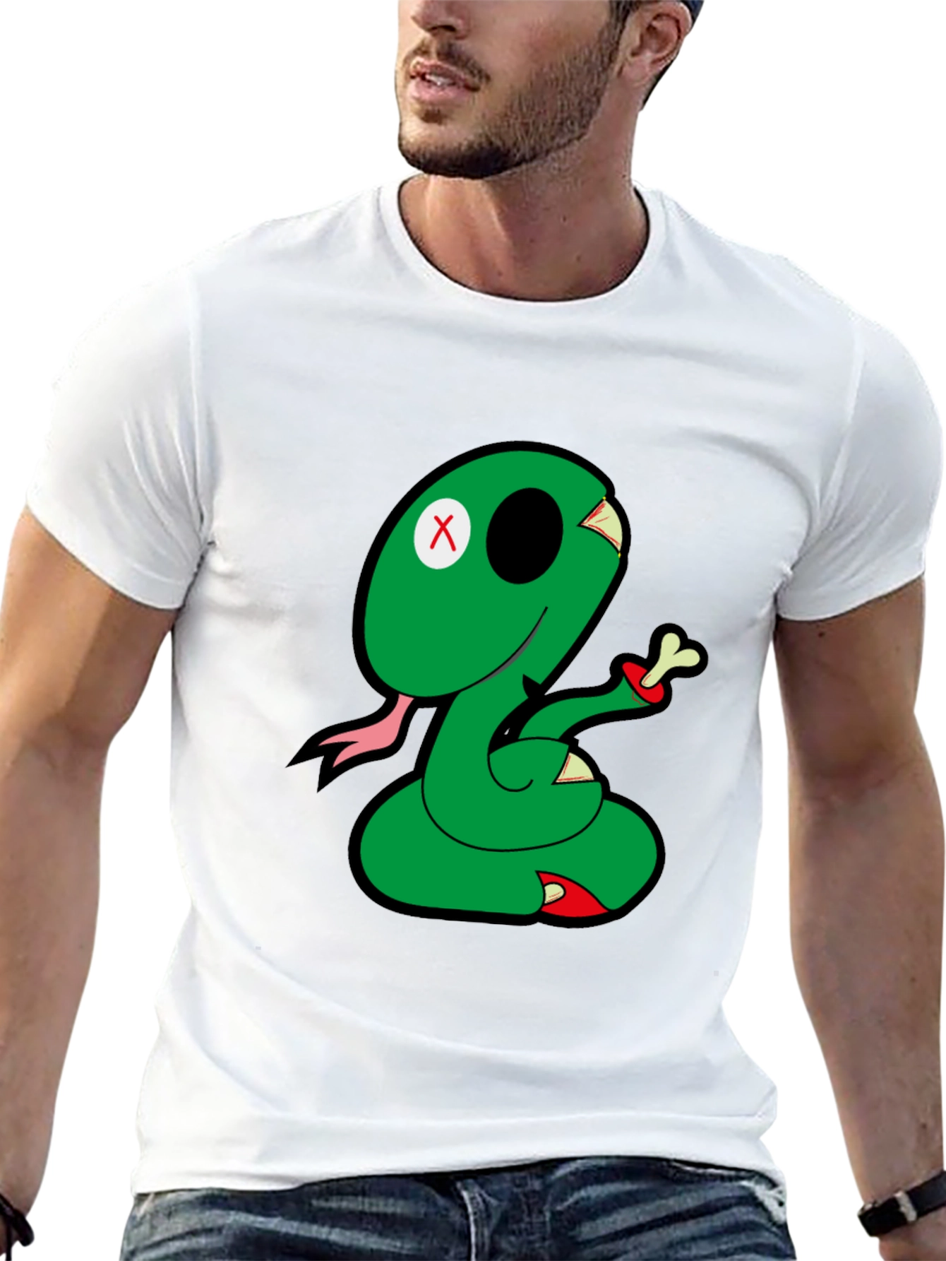 Cartoon Snake Graphic Tee - Black Casual T-Shirt
