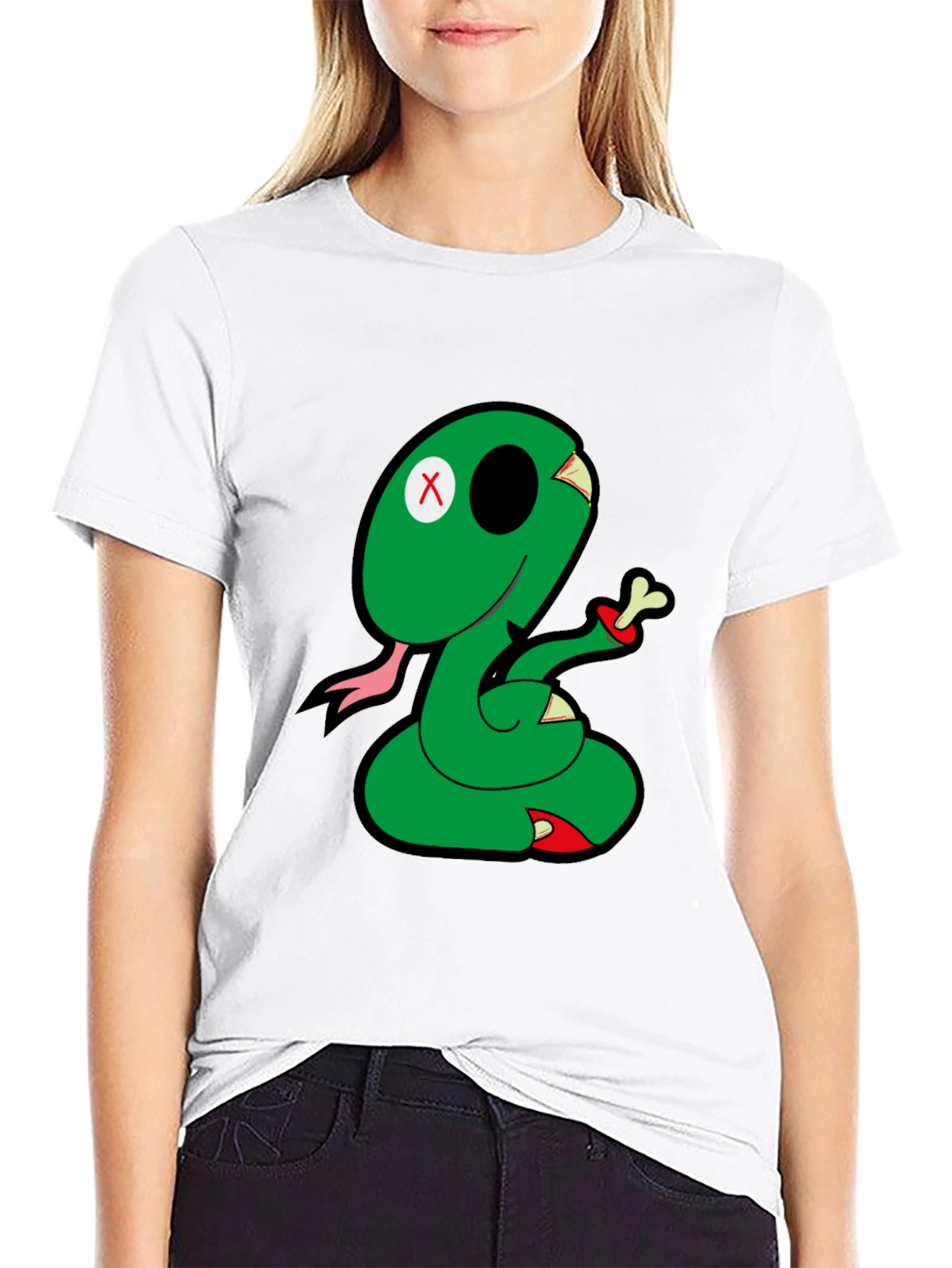 Cartoon Snake Graphic Tee - Black Casual T-Shirt