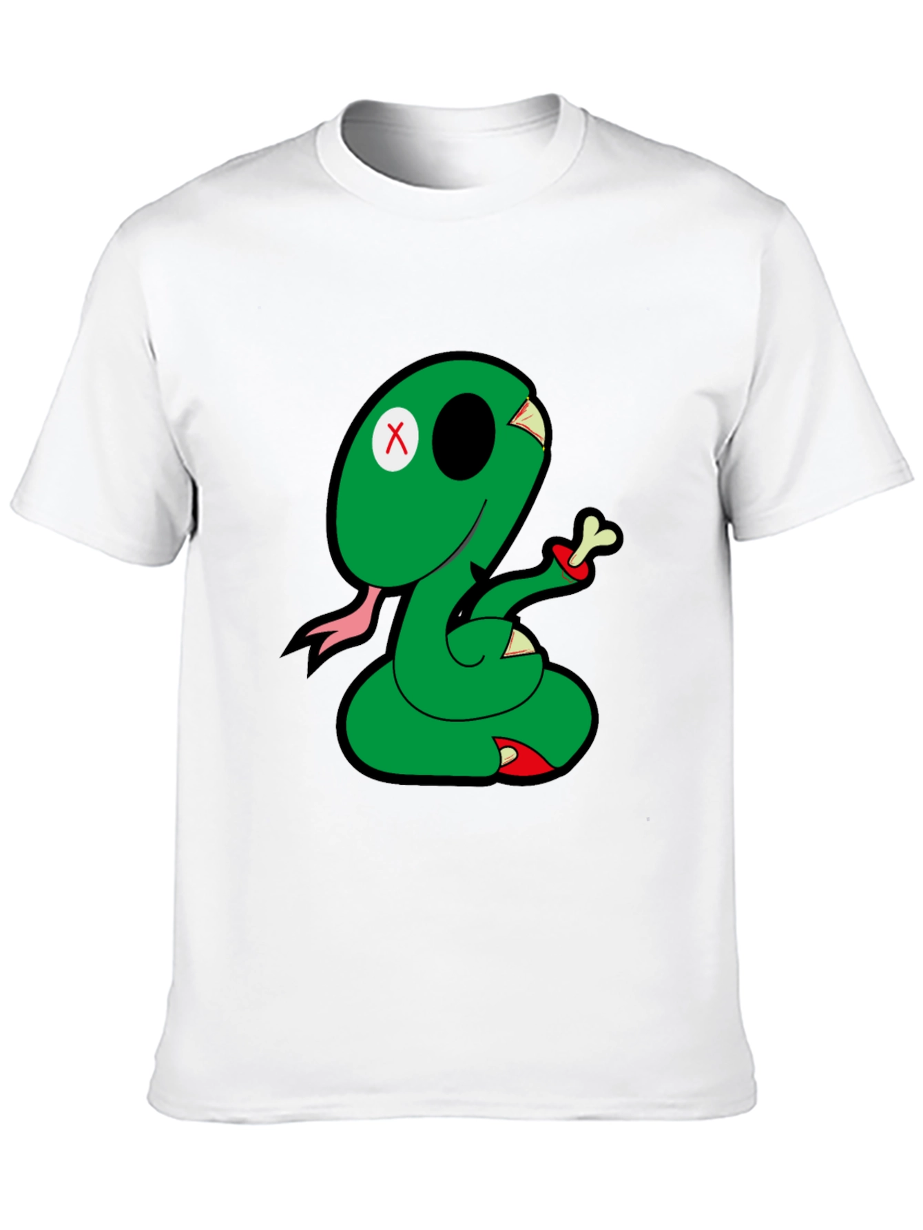 Cartoon Snake Graphic Tee - Black Casual T-Shirt