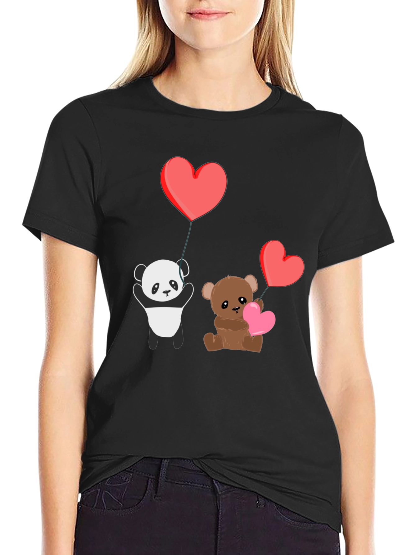Cute Panda & Teddy Bear Valentines T-Shirt