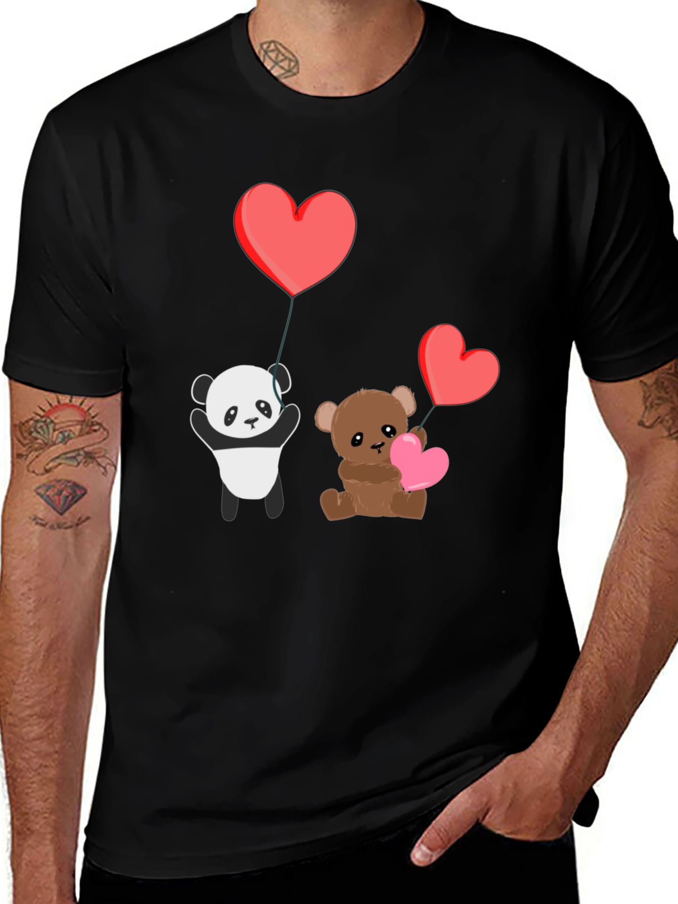 Cute Panda & Teddy Bear Valentines T-Shirt