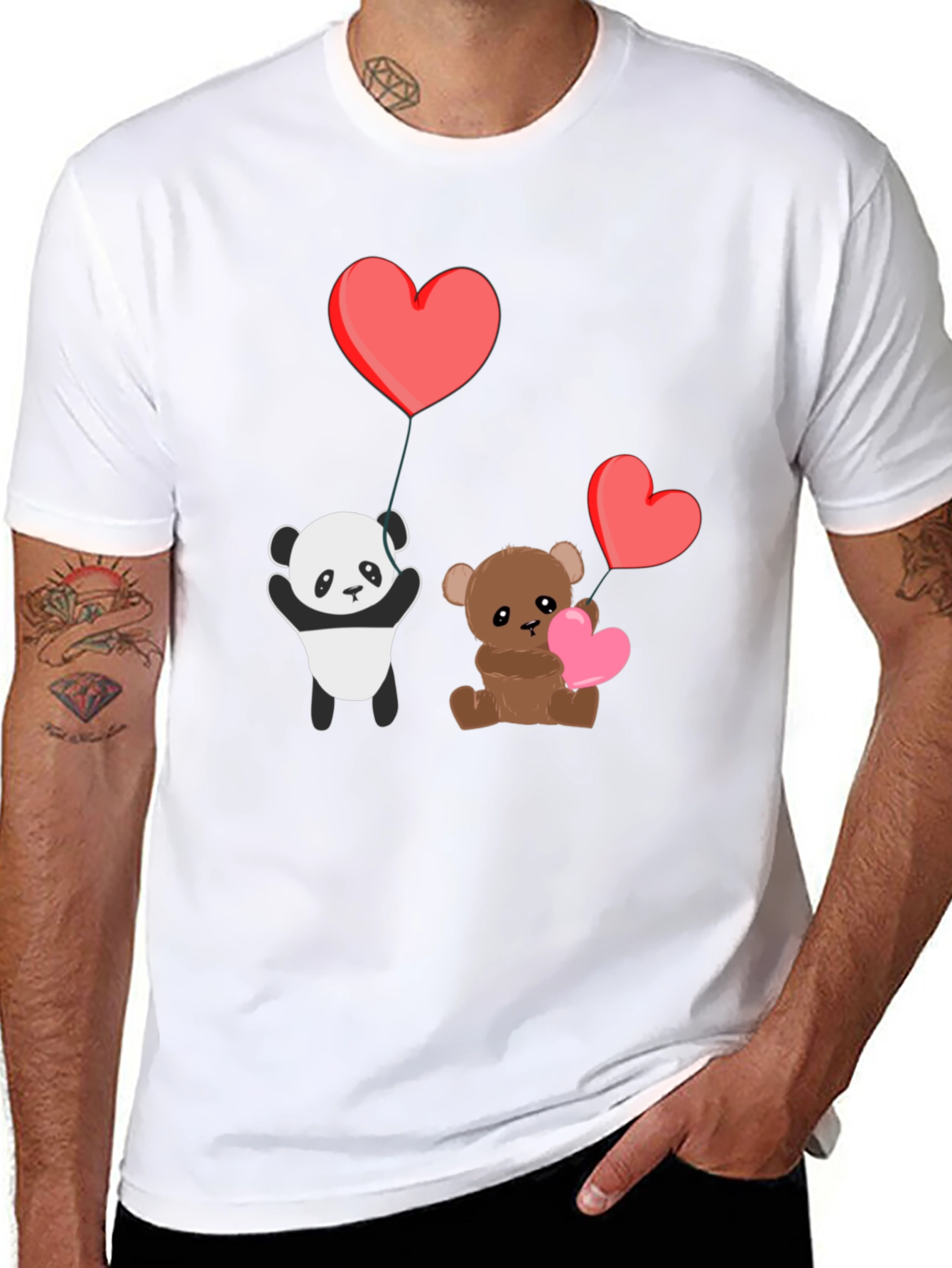 Cute Panda & Teddy Bear Valentines T-Shirt
