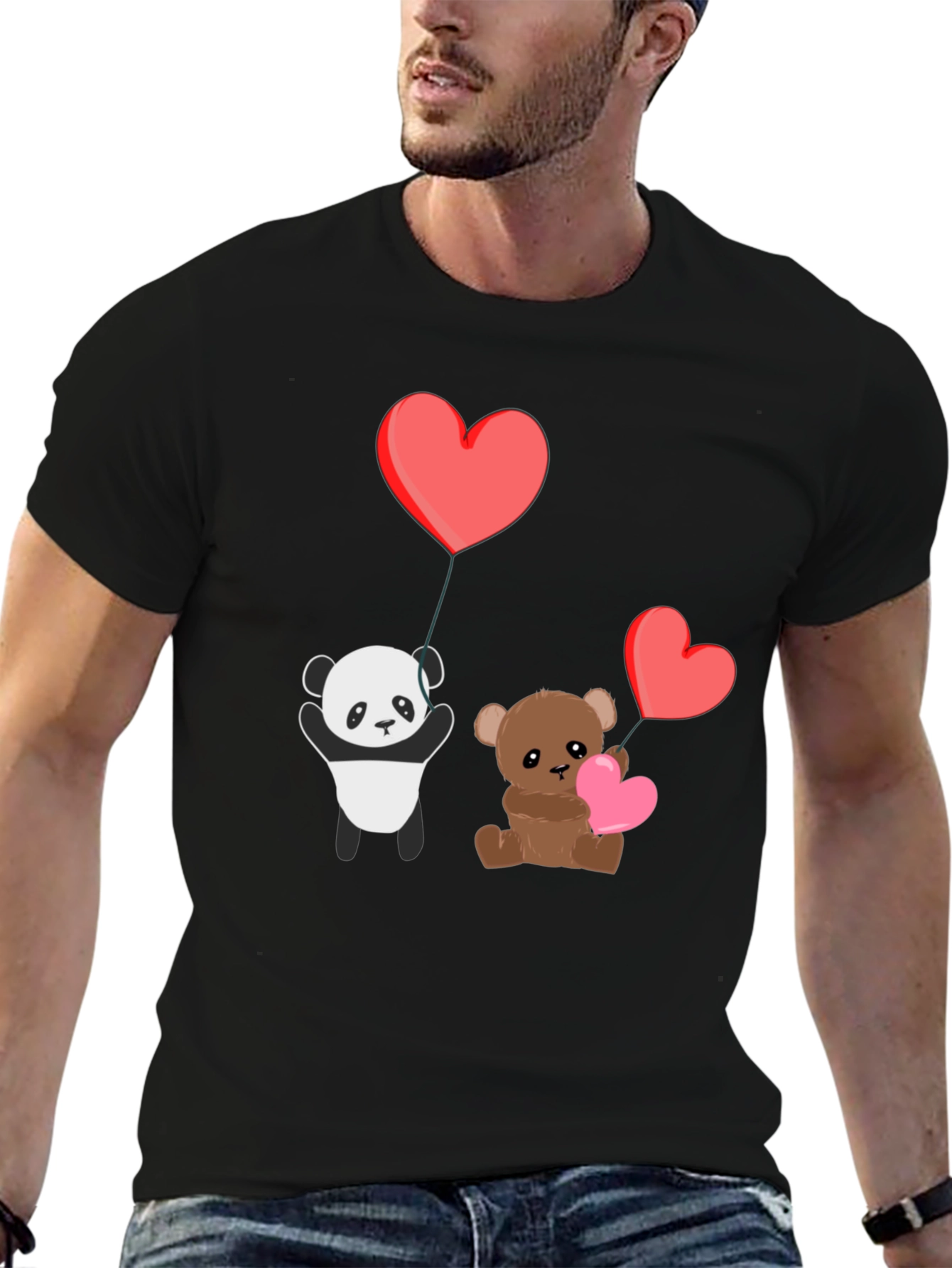 Cute Panda & Teddy Bear Valentines T-Shirt
