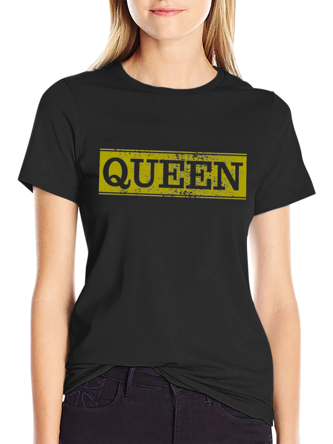 Queen Distressed Graphic Tee - Black Cotton T-Shirt