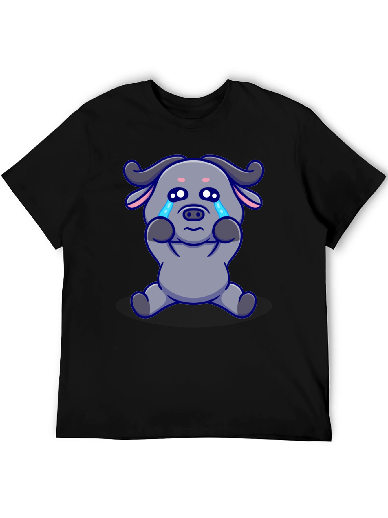 Crying Cartoon Buffalo Graphic T-Shirt - Black