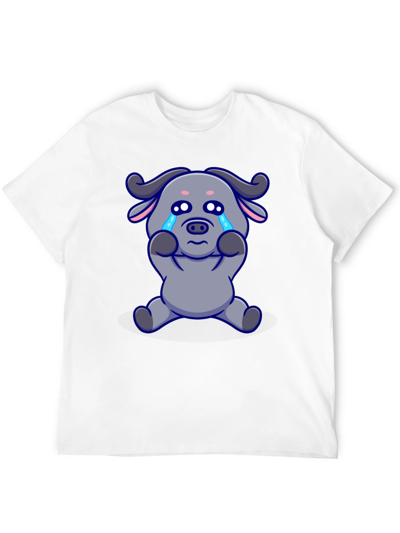 Crying Cartoon Buffalo Graphic T-Shirt - Black