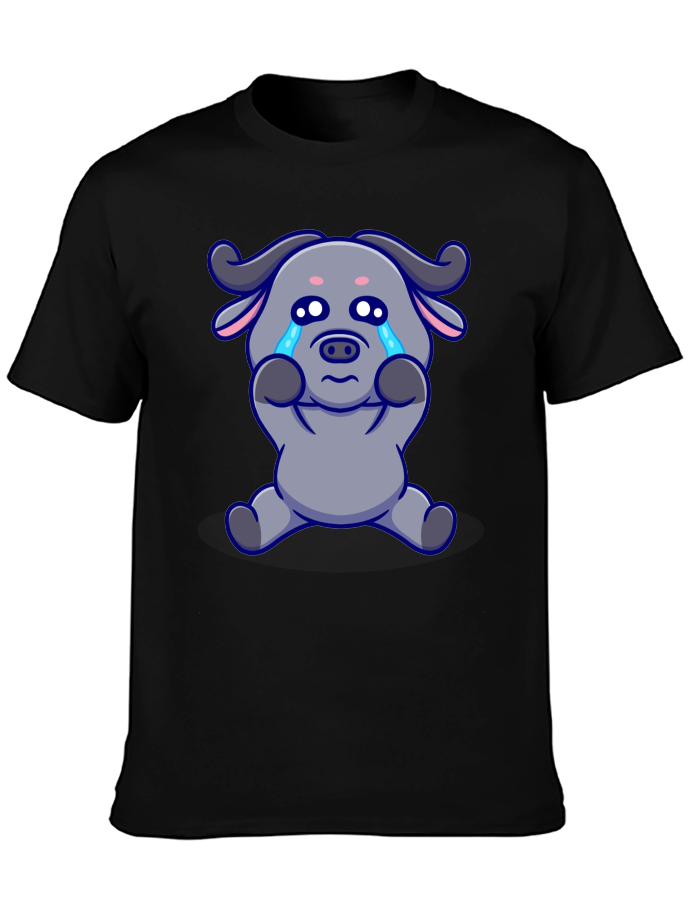 Crying Cartoon Buffalo Graphic T-Shirt - Black