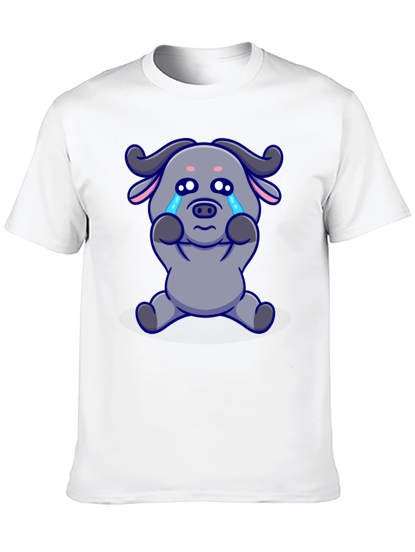 Crying Cartoon Buffalo Graphic T-Shirt - Black