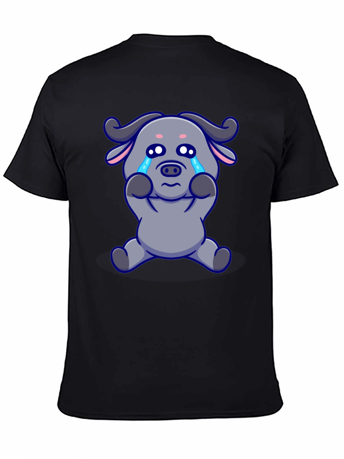 Crying Cartoon Buffalo Graphic T-Shirt - Black