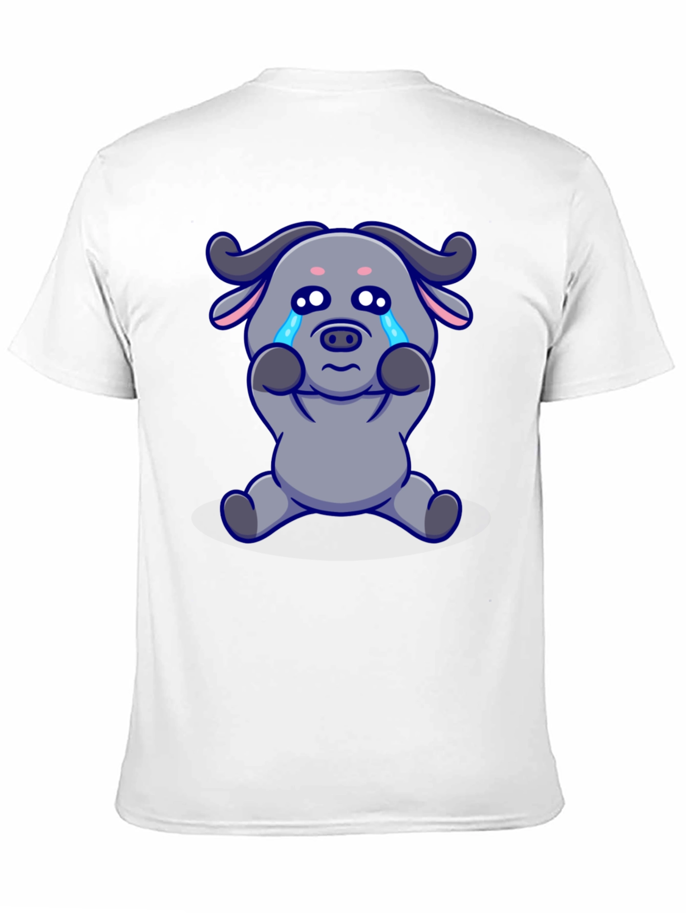 Crying Cartoon Buffalo Graphic T-Shirt - Black