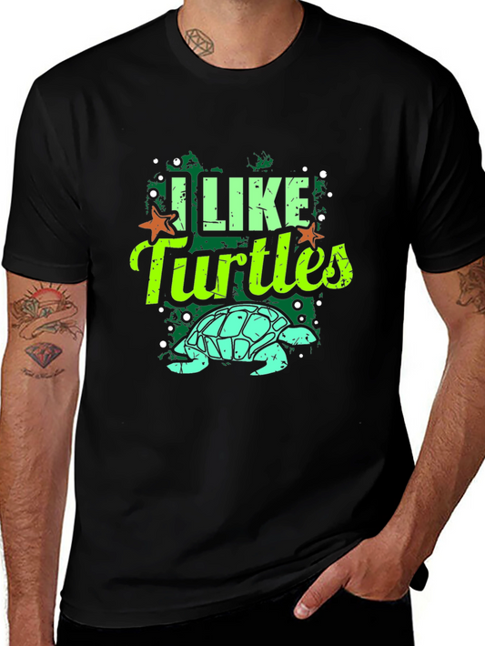 I Like Turtles Graphic Tee - Black Casual T-Shirt