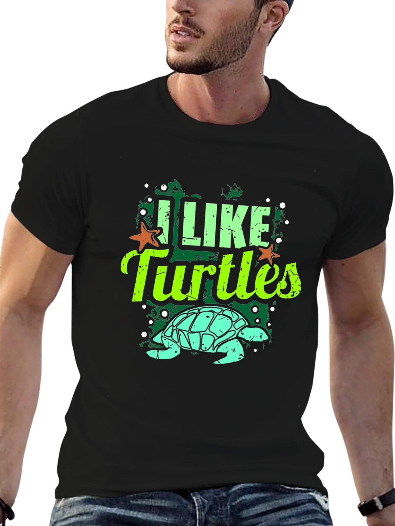 I Like Turtles Graphic Tee - Black Casual T-Shirt