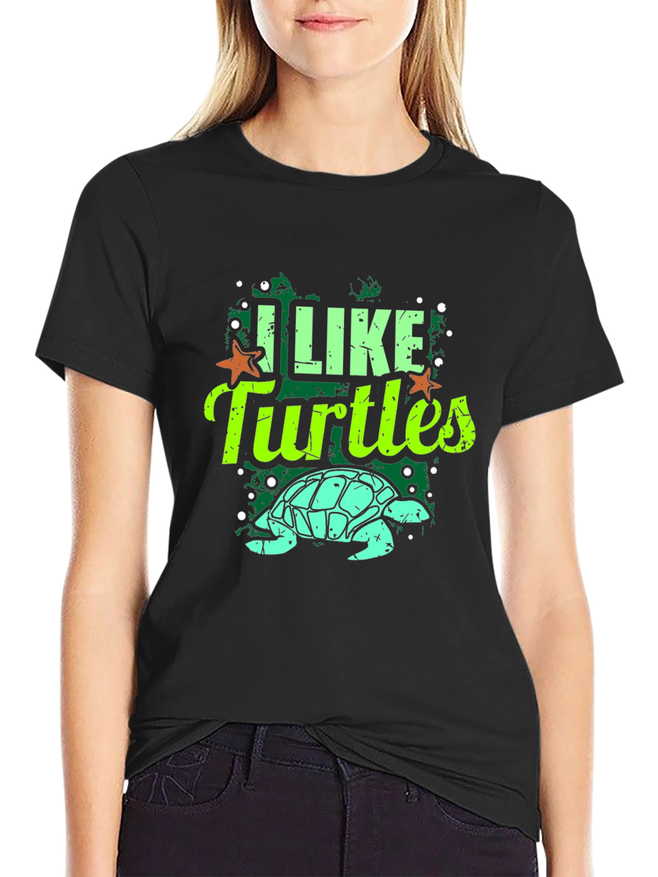 I Like Turtles Graphic Tee - Black Casual T-Shirt