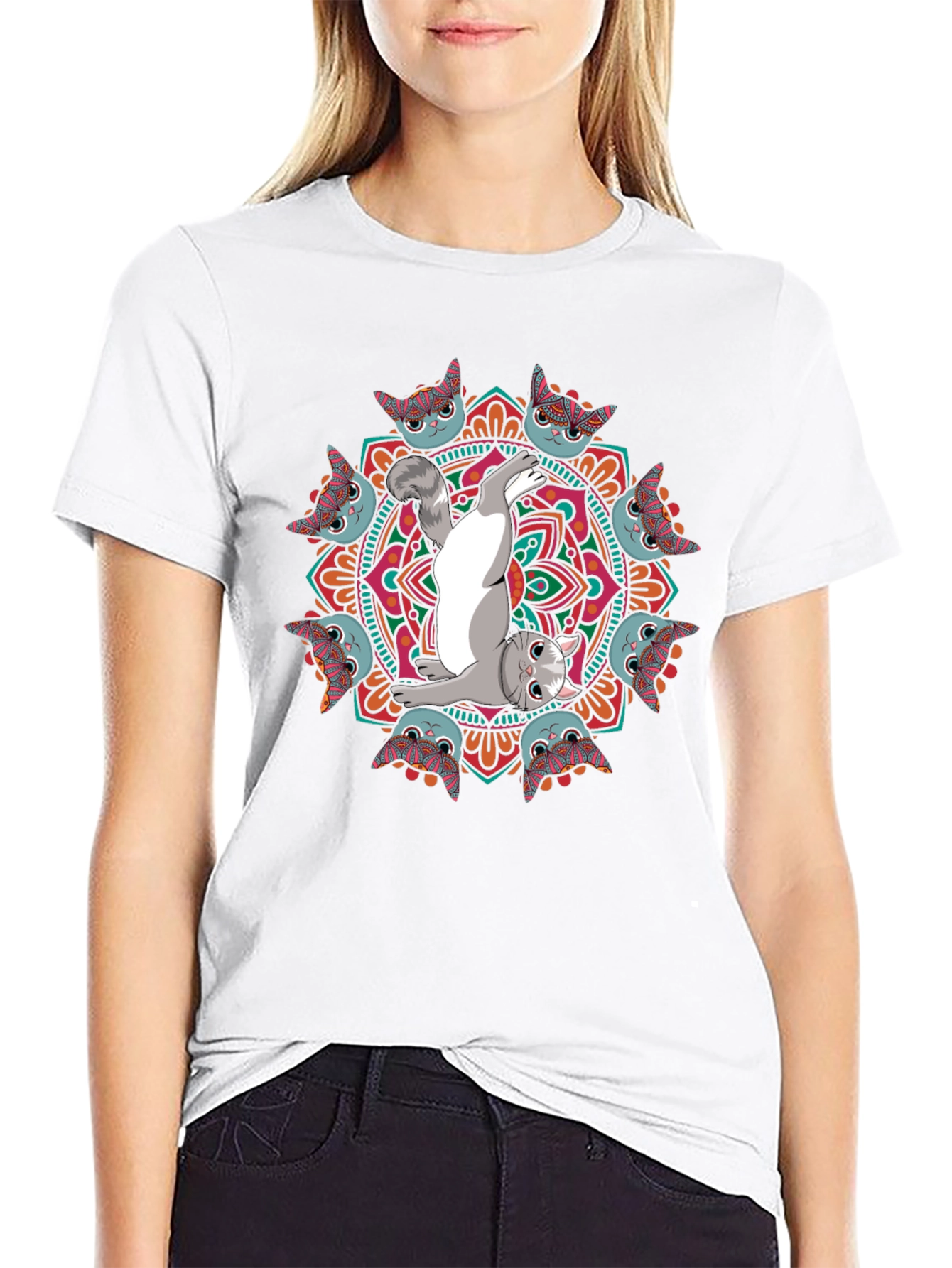 Yoga Cat Mandala T-Shirt - Zen & Stylish