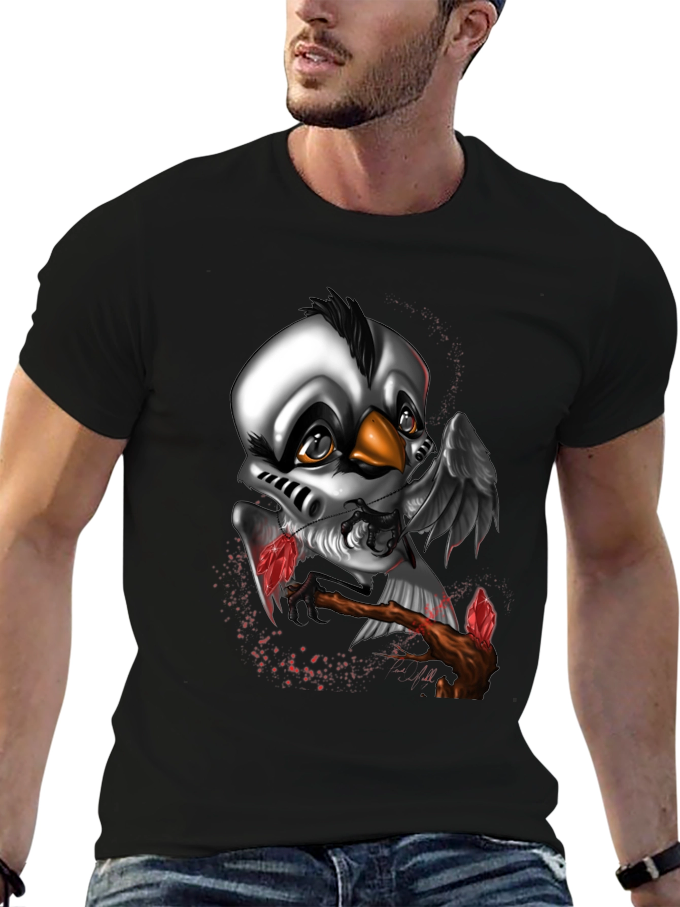 Unique Crow Graphic Black T-Shirt
