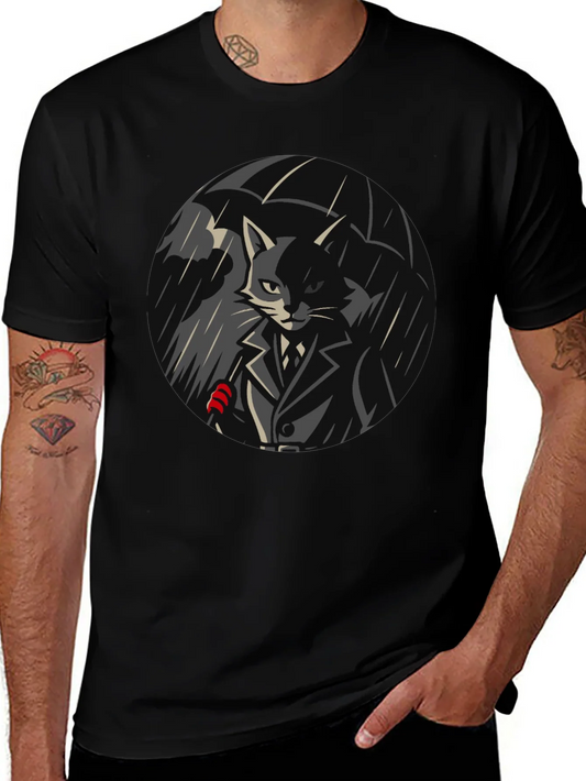 Cool Cat Under Umbrella Graphic T-Shirt