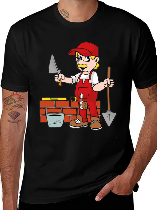 Cartoon Bricklayer Graphic T-Shirt