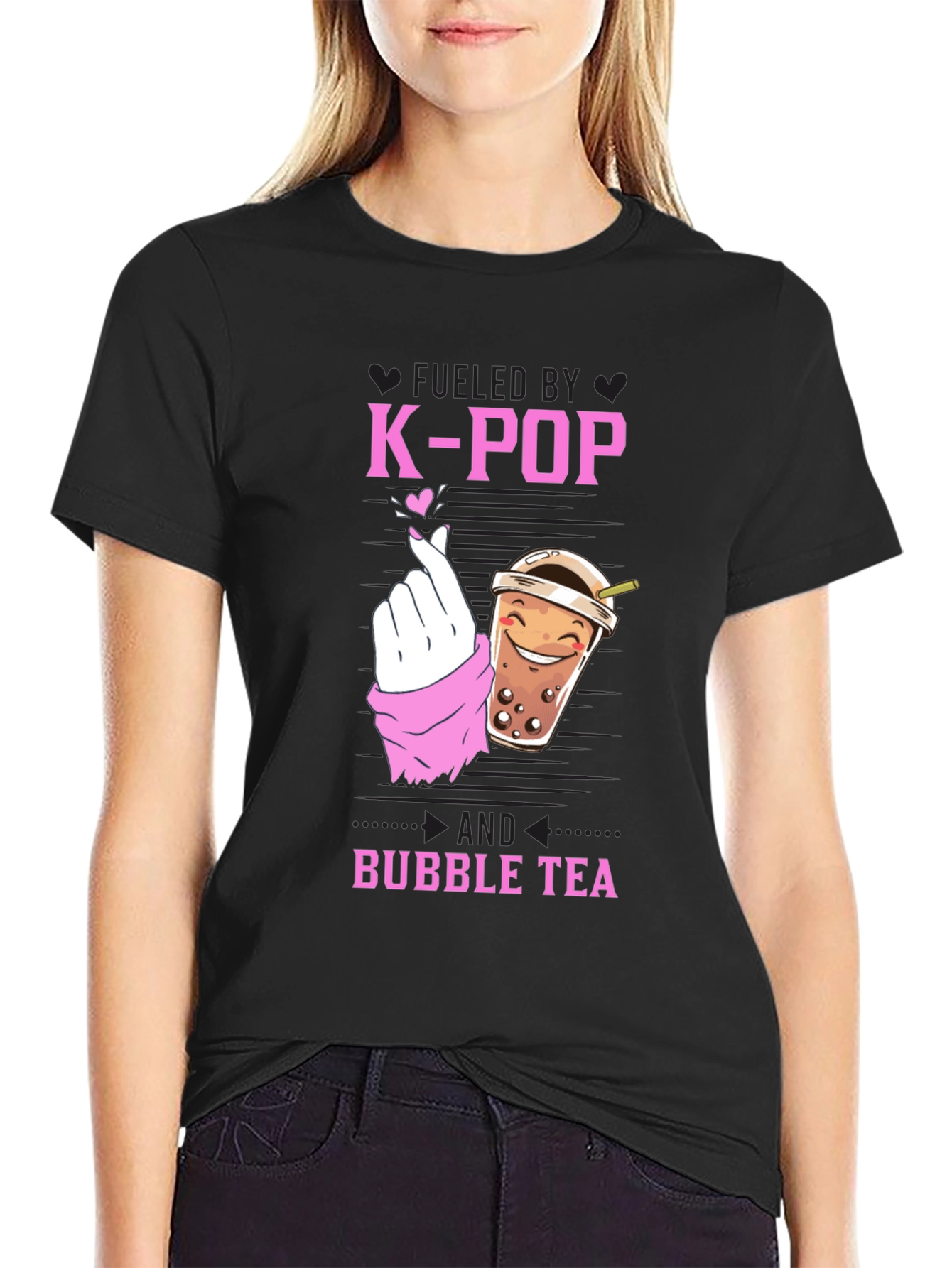 Fueled by K-Pop & Bubble Tea Black Graphic Tee