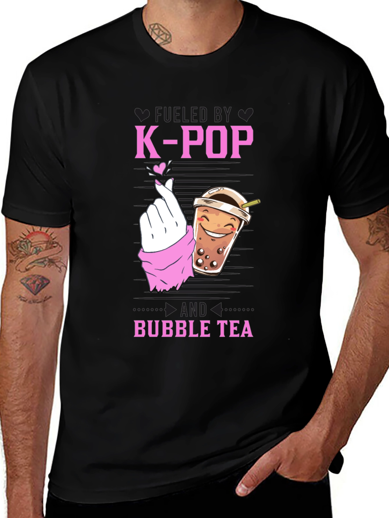 Fueled by K-Pop & Bubble Tea Black Graphic Tee