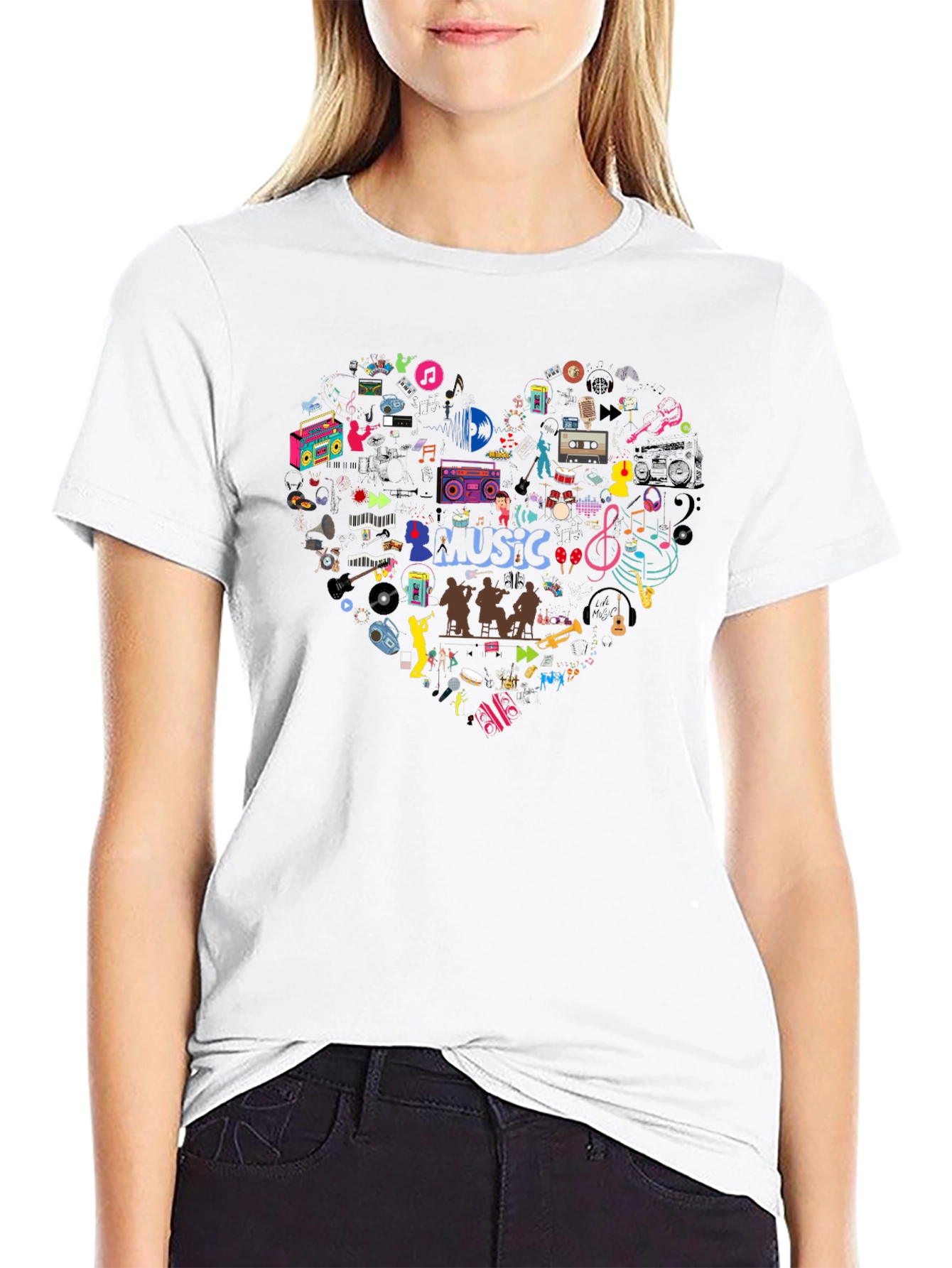 Music Heart T-Shirt - Black Casual Tee