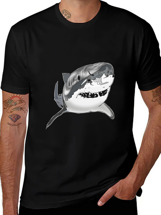 Shark Graphic Tee - Mens Black Cotton T-Shirt