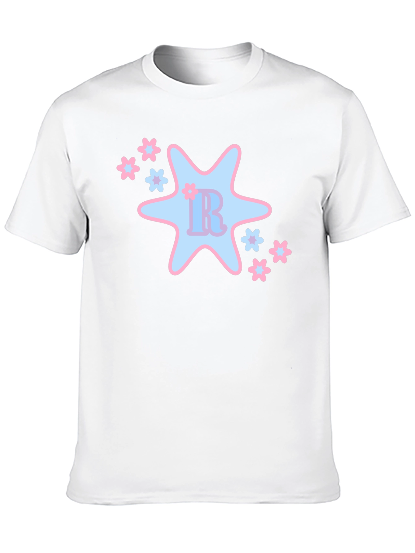 Black T-Shirt with Cute Star & Floral Design