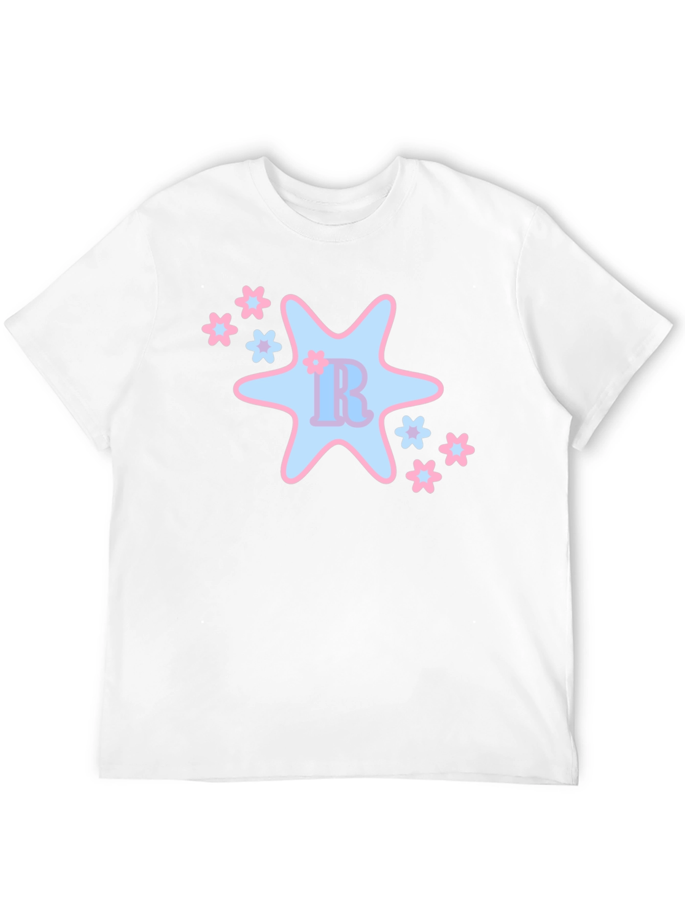 Black T-Shirt with Cute Star & Floral Design