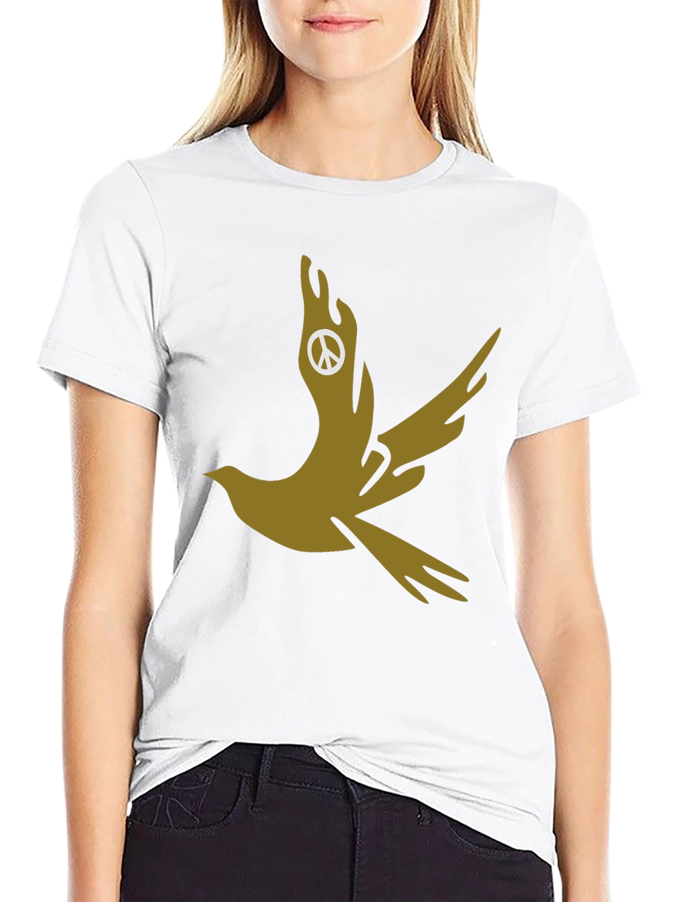Dove Peace Sign Graphic Tee - Stylish Black T-Shirt