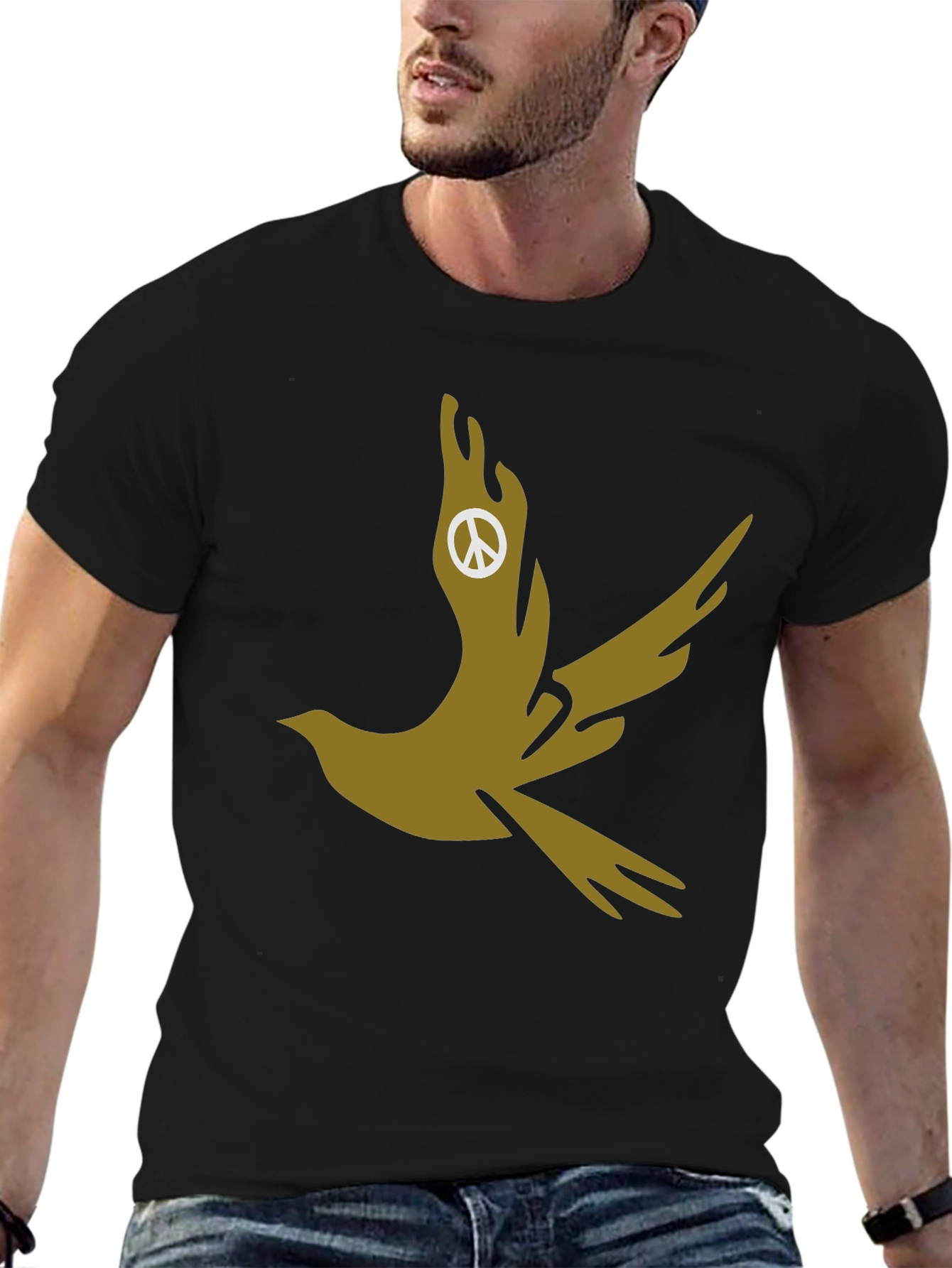 Dove Peace Sign Graphic Tee - Stylish Black T-Shirt
